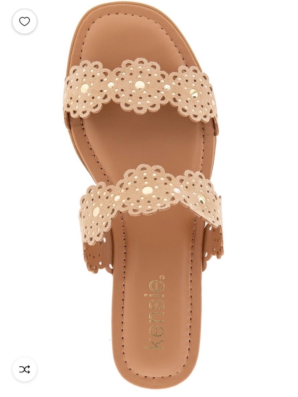 Kensie Tan Slide Sandals with Cream Scalloped Straps